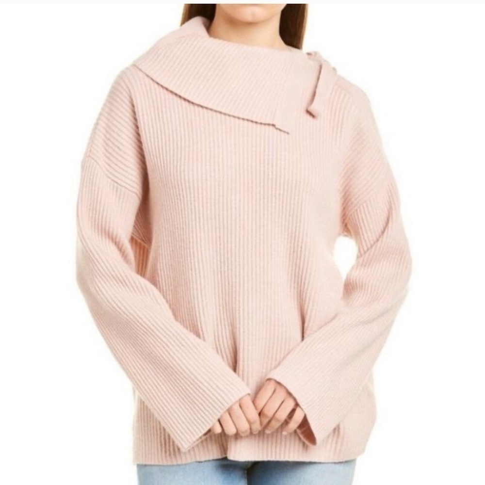 AllSaints Sura Tie Neck Wool Sweater Jumper Pink Size L Shoulder Cutout Neutral